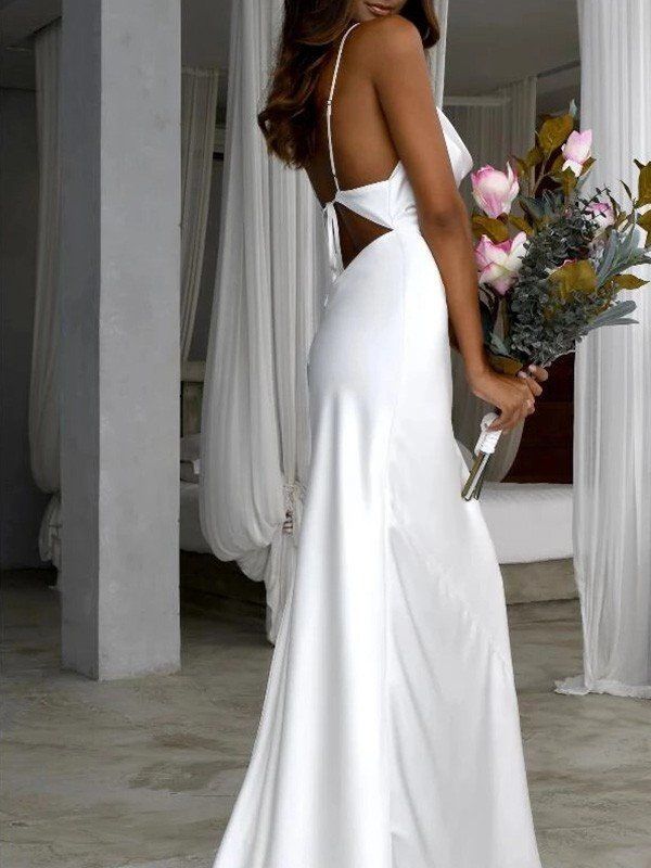 Sexy Simple A Line Bridal Gown Backless Custom Made Wedding Dress