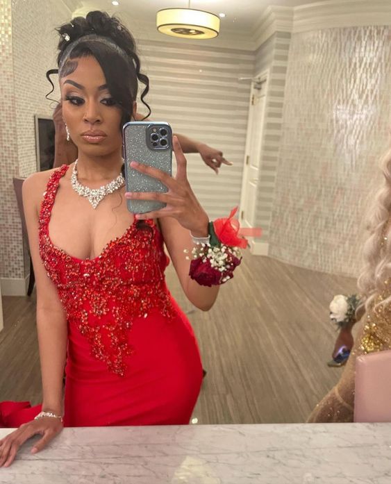 Elegant Dress for Wedding Party Blackgirls Red Prom Dress