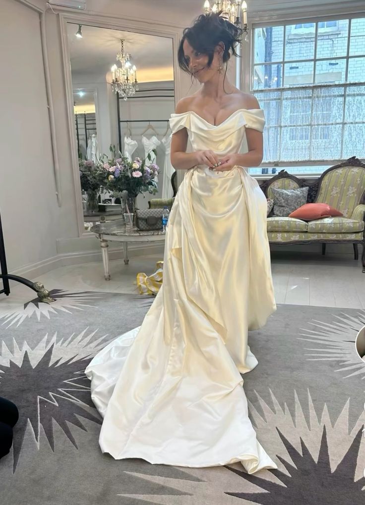 A-line Satin Wedding Dress Off The Shoulder