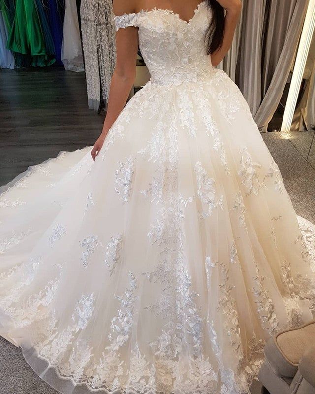 Lace Embroidery Sweetheart Off-The-Shoulder Wedding Dresses Ball Gowns
