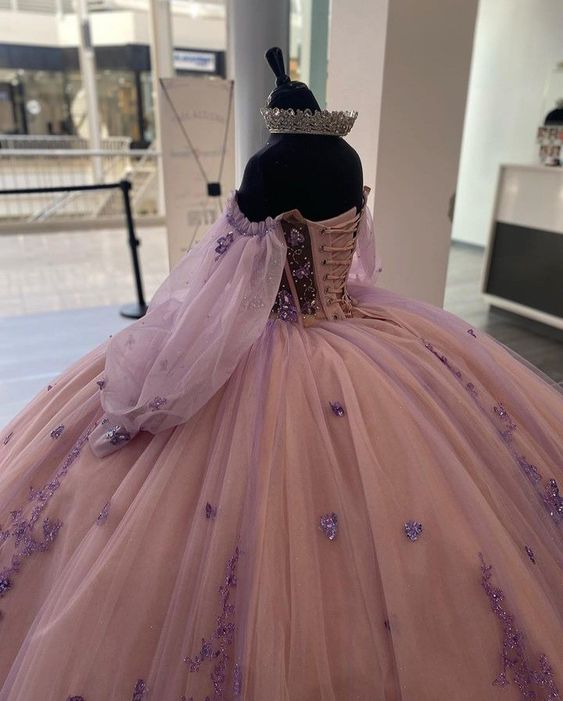 Princess 3D Butterfly Beading Crystal Ball Gown Quinceanera Dresses Illusion Sequined Appliques Lace Corset Vestidos De 15 Años - Fashionpara