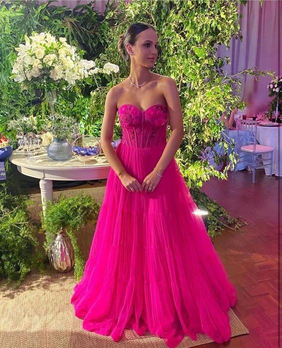 Hot Pink Long Prom Dress Formal Graduation Evening Dresses - Fashionpara