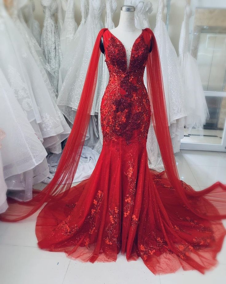 Unique Red Vintage Wedding Dress, Made to Measure Wedding Dress, Princess Bridal Gown Mermaid Prom Dress