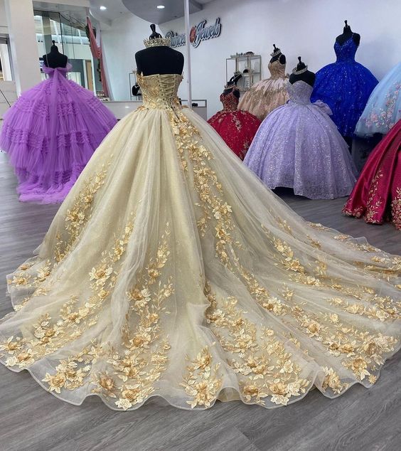Quinceanera Dress Prom Ball Gowns Applique Corset Back Prom Sweet 16 Dress - Fashionpara