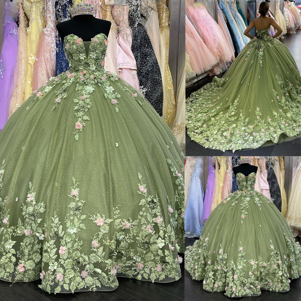 Quinceanera Dresses Ball Gown Lace Ball Gown Sweet 16 Dress With Flowers - Fashionpara