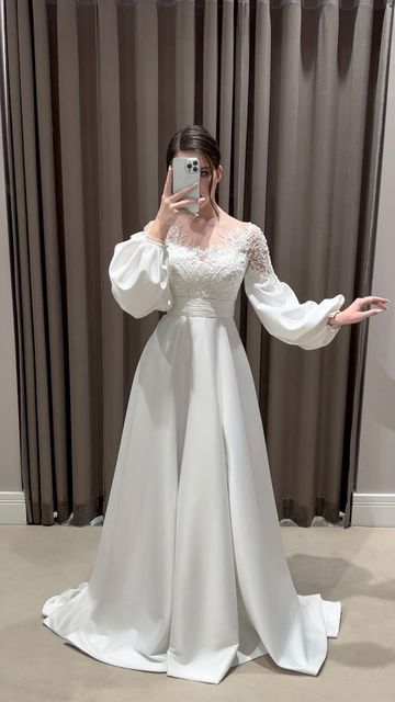 White Evening Gown Elegant Dress Long Sleeve Wedding Dresses