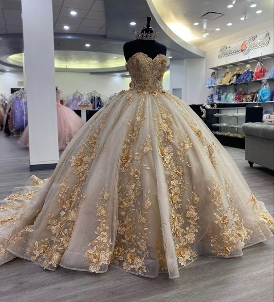 Quinceanera Dress Prom Ball Gowns Applique Corset Back Prom Sweet 16 Dress - Fashionpara