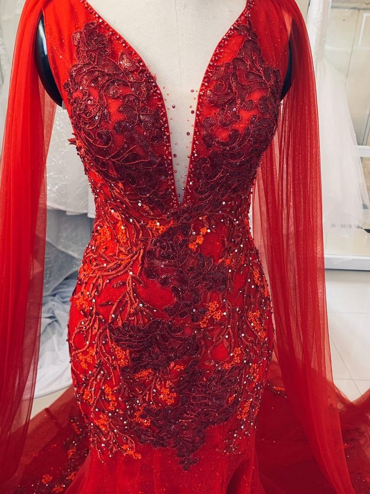 Unique Red Vintage Wedding Dress, Made to Measure Wedding Dress, Princess Bridal Gown Mermaid Prom Dress