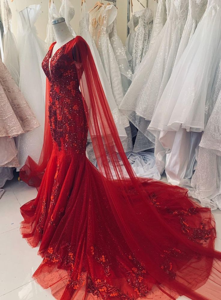 Unique Red Vintage Wedding Dress, Made to Measure Wedding Dress, Princess Bridal Gown Mermaid Prom Dress