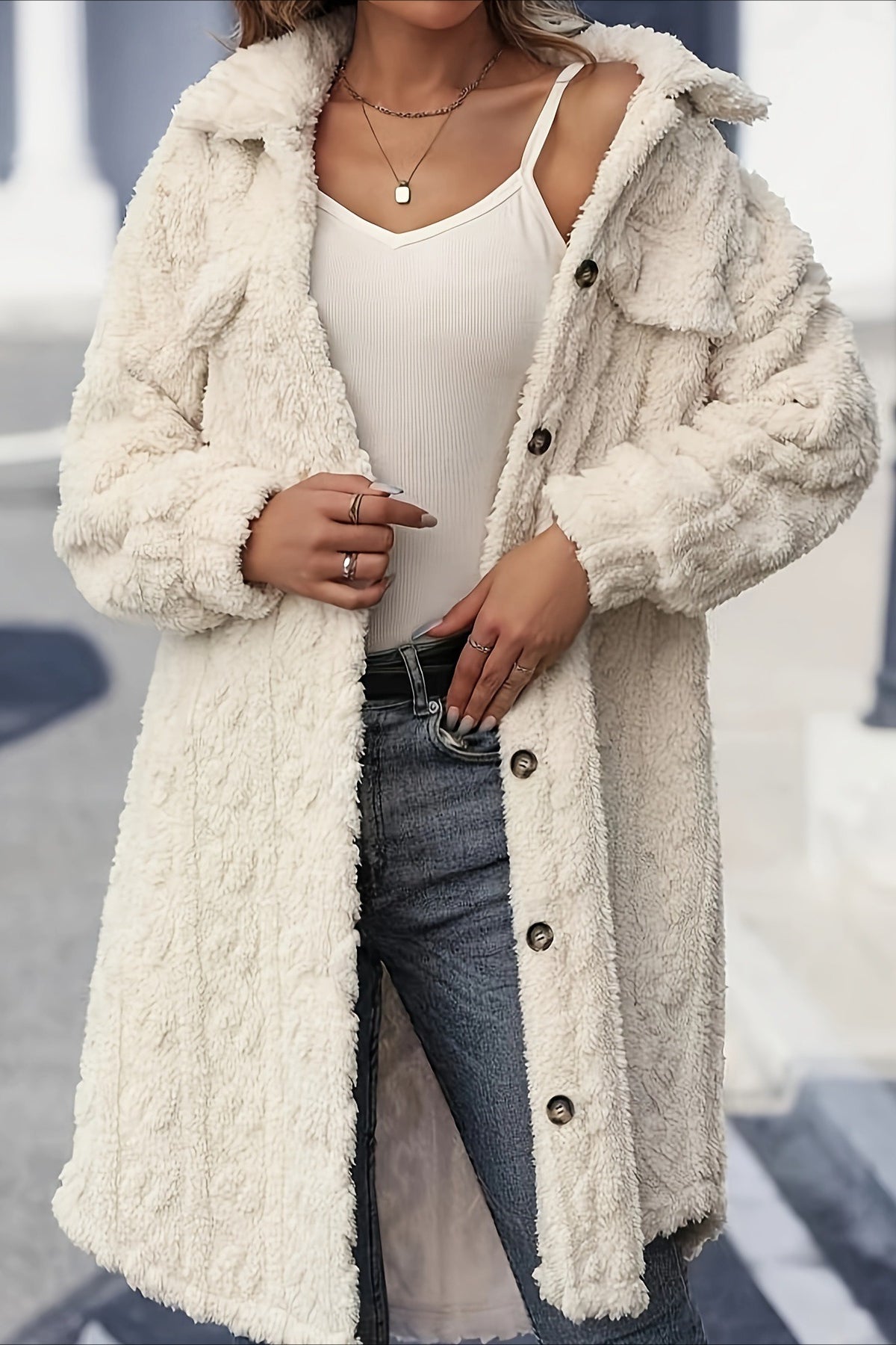 Double Face Plush Lapel Button Overcoat