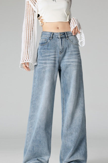 Vintage Crease Distressed Wide Jeans