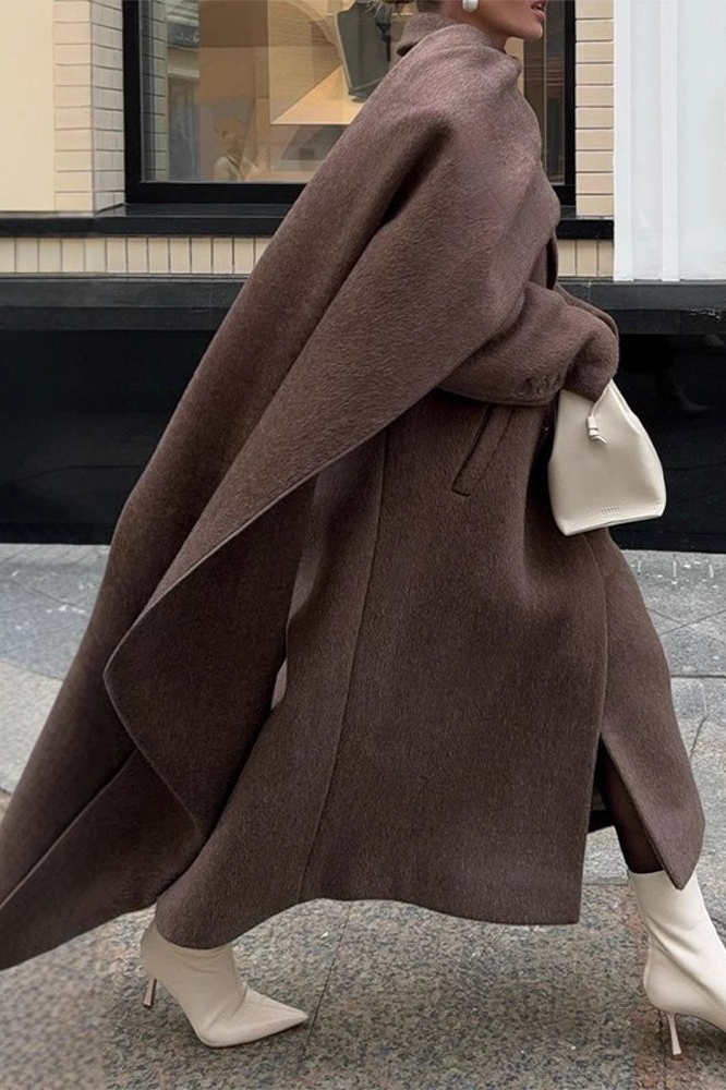 Shawl Collar Extra Long Wool Chic Overcoat - Fashionpara