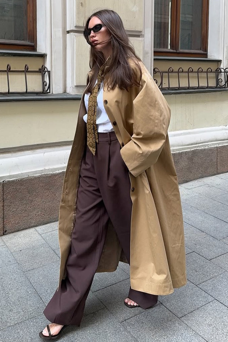 PrincessAce Minimalist Extra-Long Cotton Lapel Overcoat