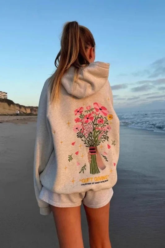 Loose Embroidered Pullover Hoodie - Fashionpara