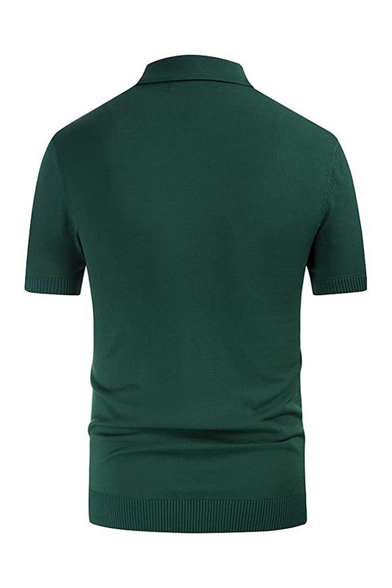 Men's Green Striped Short Sleeve Polo Shirt - Fashionpara