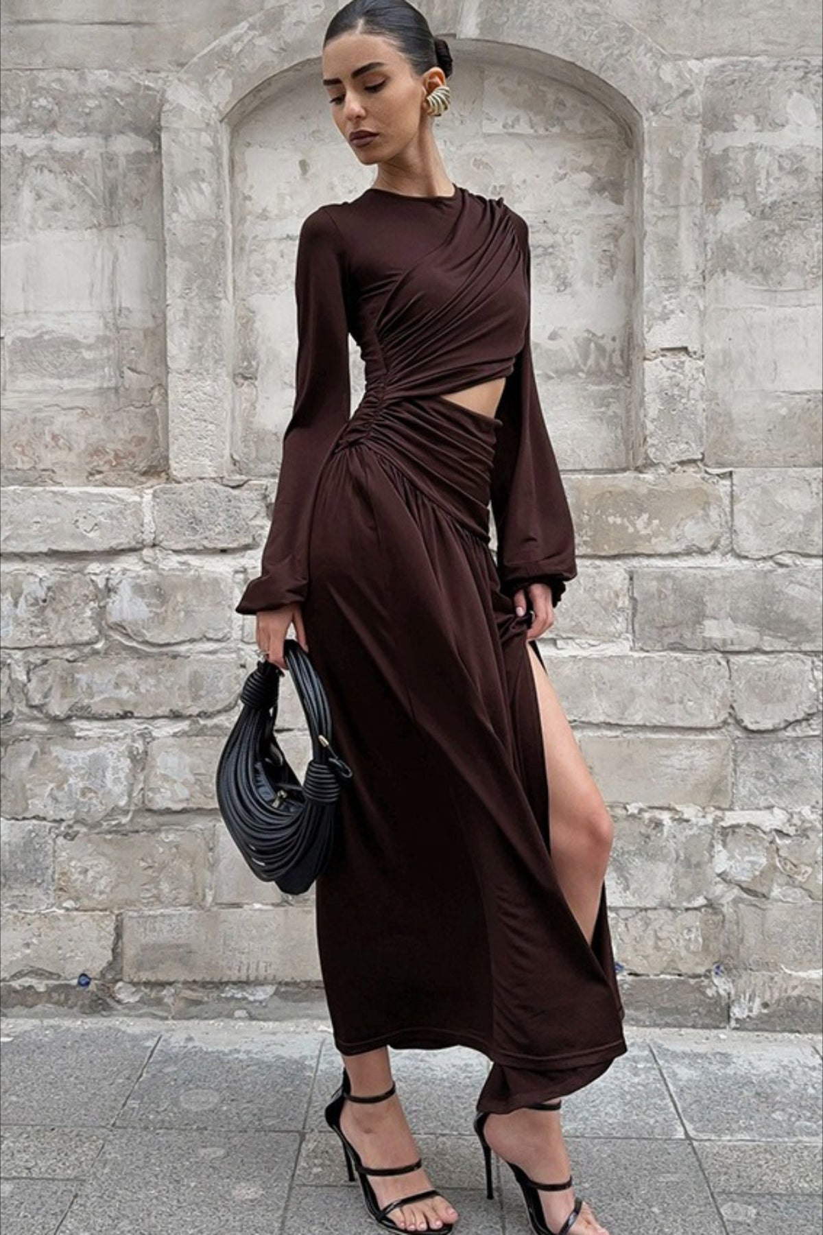 Ruched Waist A-Line Maxi Dress