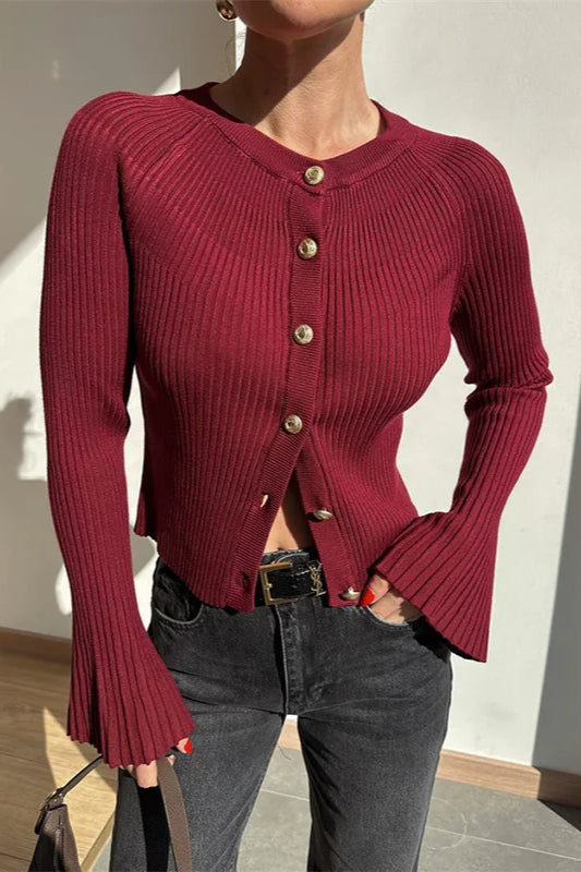 Single Breasted Ribbed Knit Cardigan