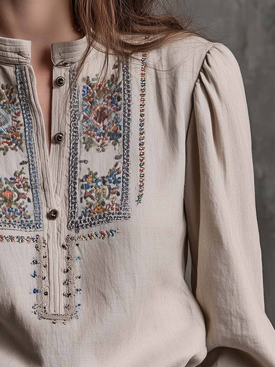 Vintage Embroidered Boho Linen Blouse - Fashionpara