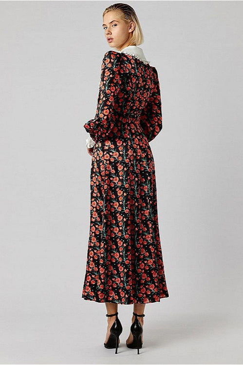Floral Print Collared Long Sleeve Maxi Dress 3
