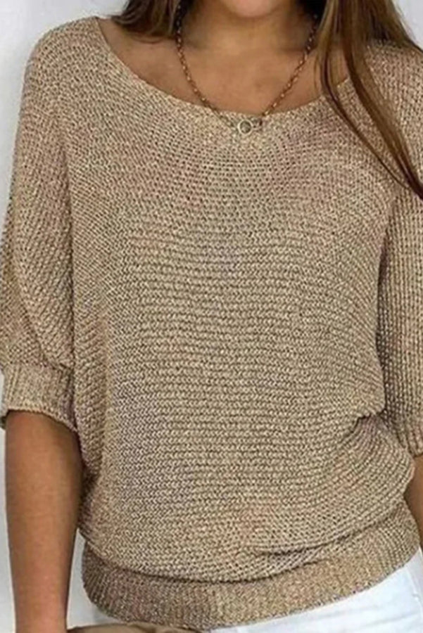 Lady Rin Elegant Knitted Crew Neck Half Sleeve Sweater