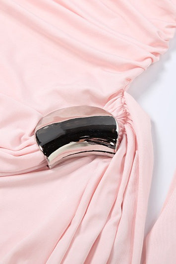One Shoulder Cape Sleeve Ruched Maxi Dress