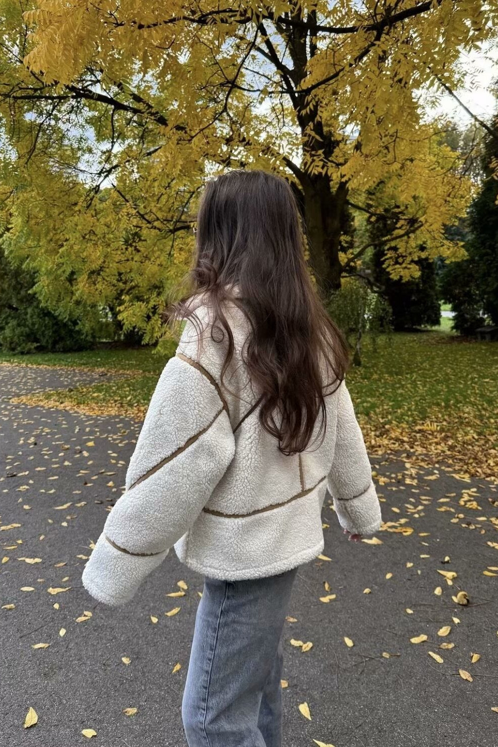 Lapel Faux Shearling Fleece Coat - Fashionpara