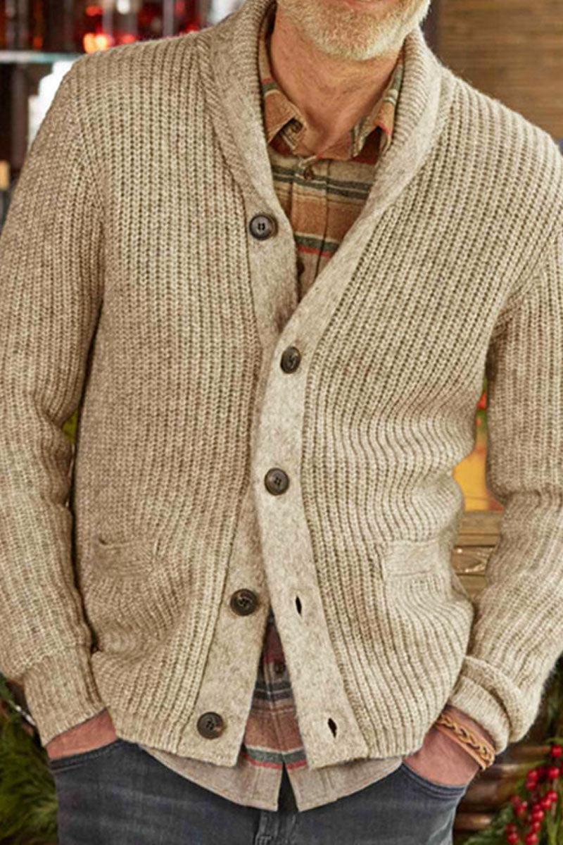 Men's Lapel Single Breasted Long Sleeve Cardigan Jumper Jacket - Fashionpara