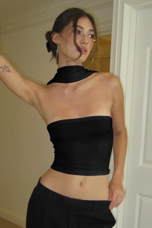 White Strapless Tube Crop Top - Fashionpara