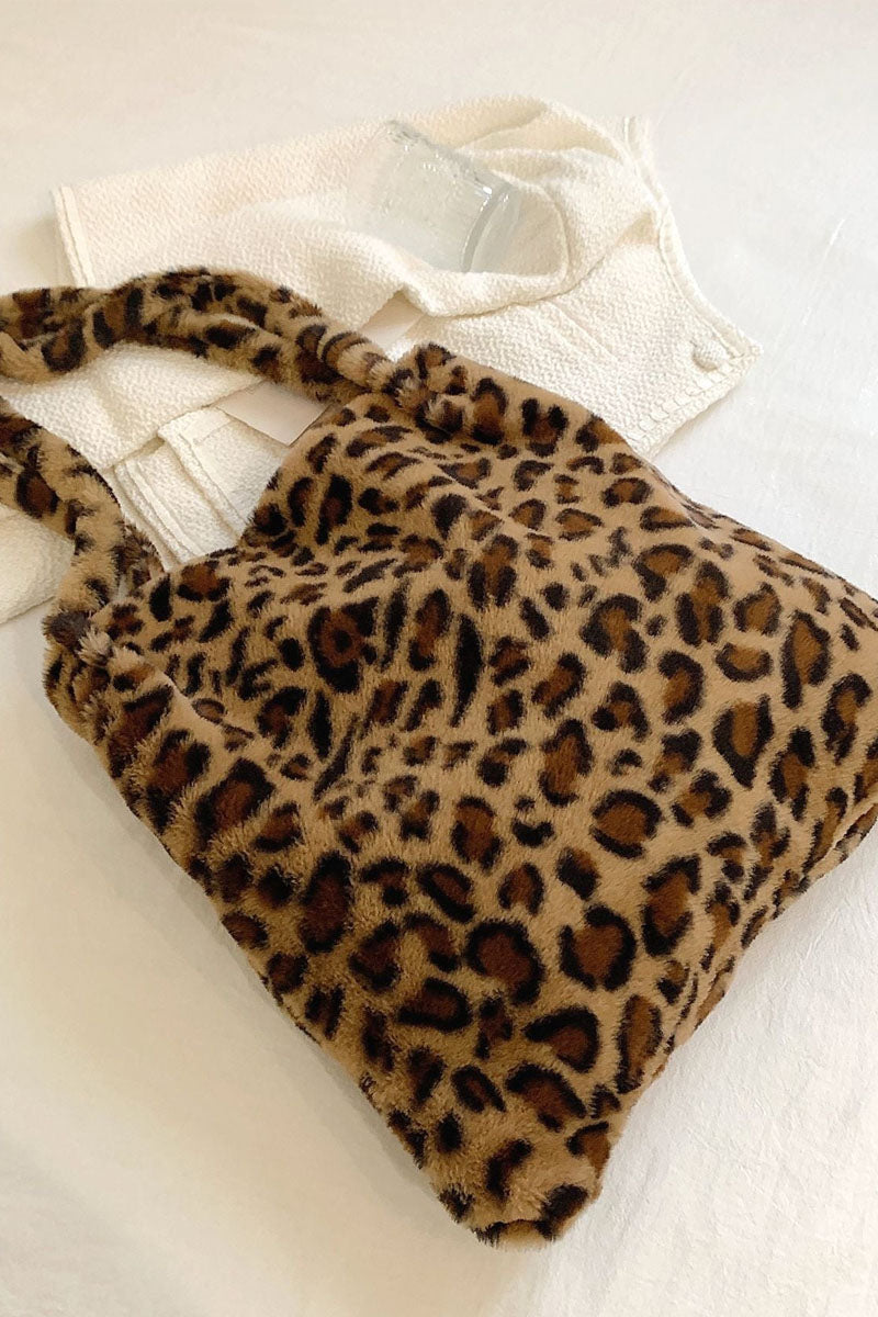 Leopard Fluffy Tote Bag - Fashionpara