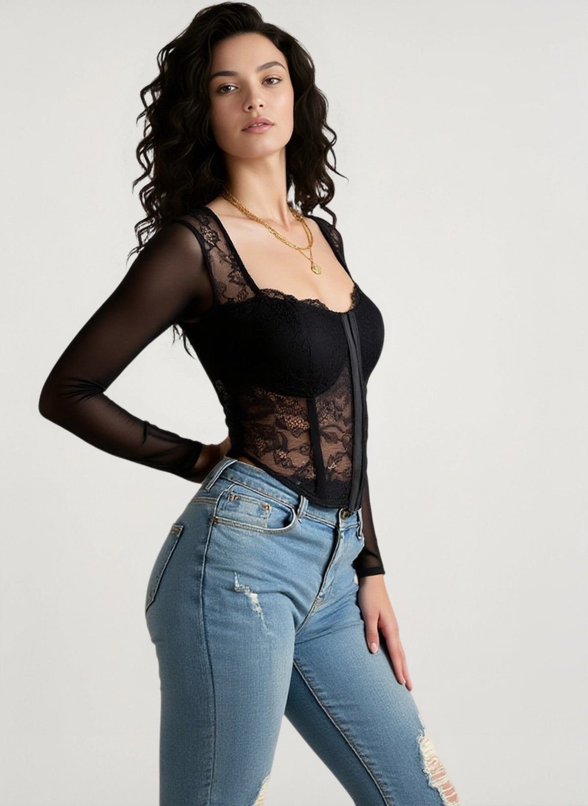 Lace Sheer Mesh Crop Top