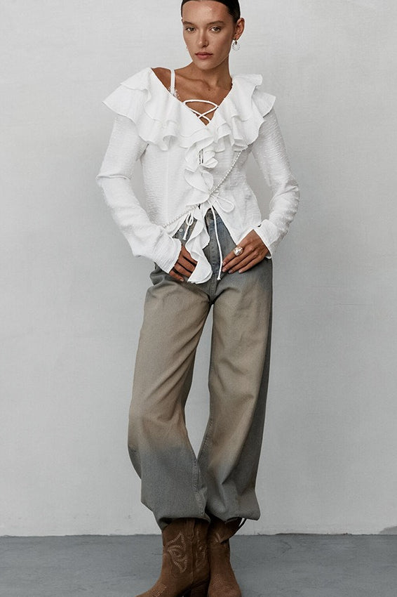 Long Sleeve Ruffle Blouse - Fashionpara
