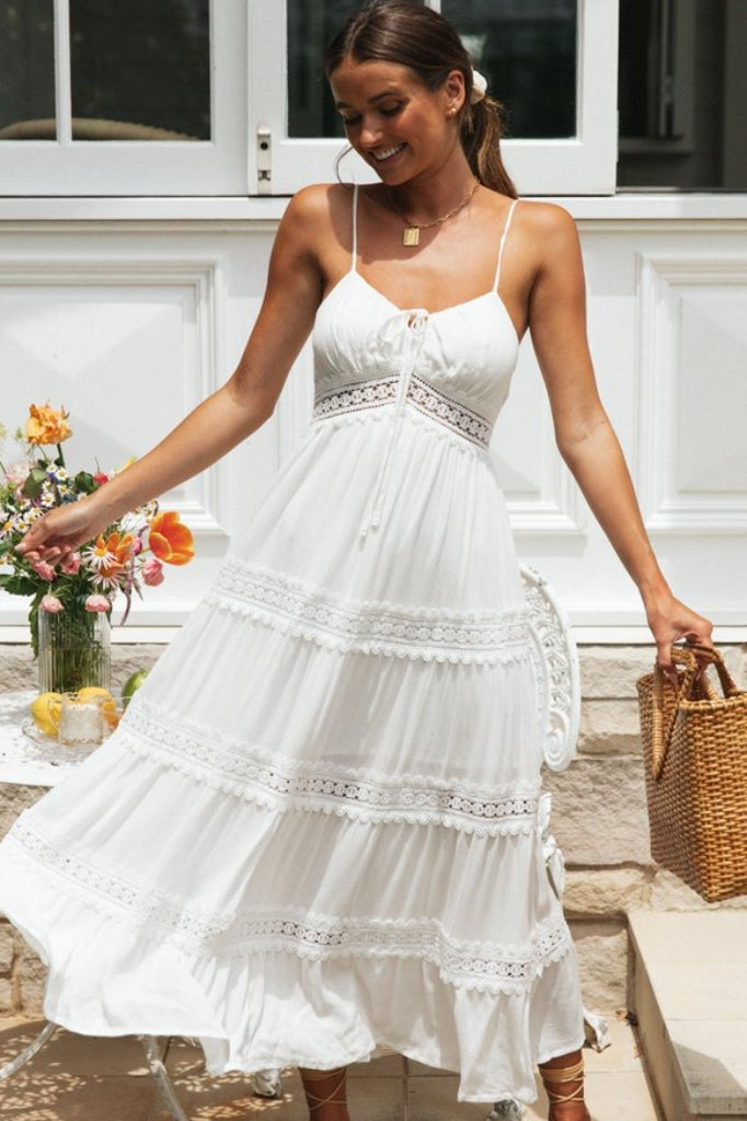 Lace Trim Spaghetti Strap Tiered A-Line Maxi Dress 5