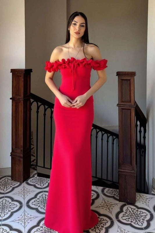 Ruffle Off-Shoulder Bodycon Mermaid Maxi Dress