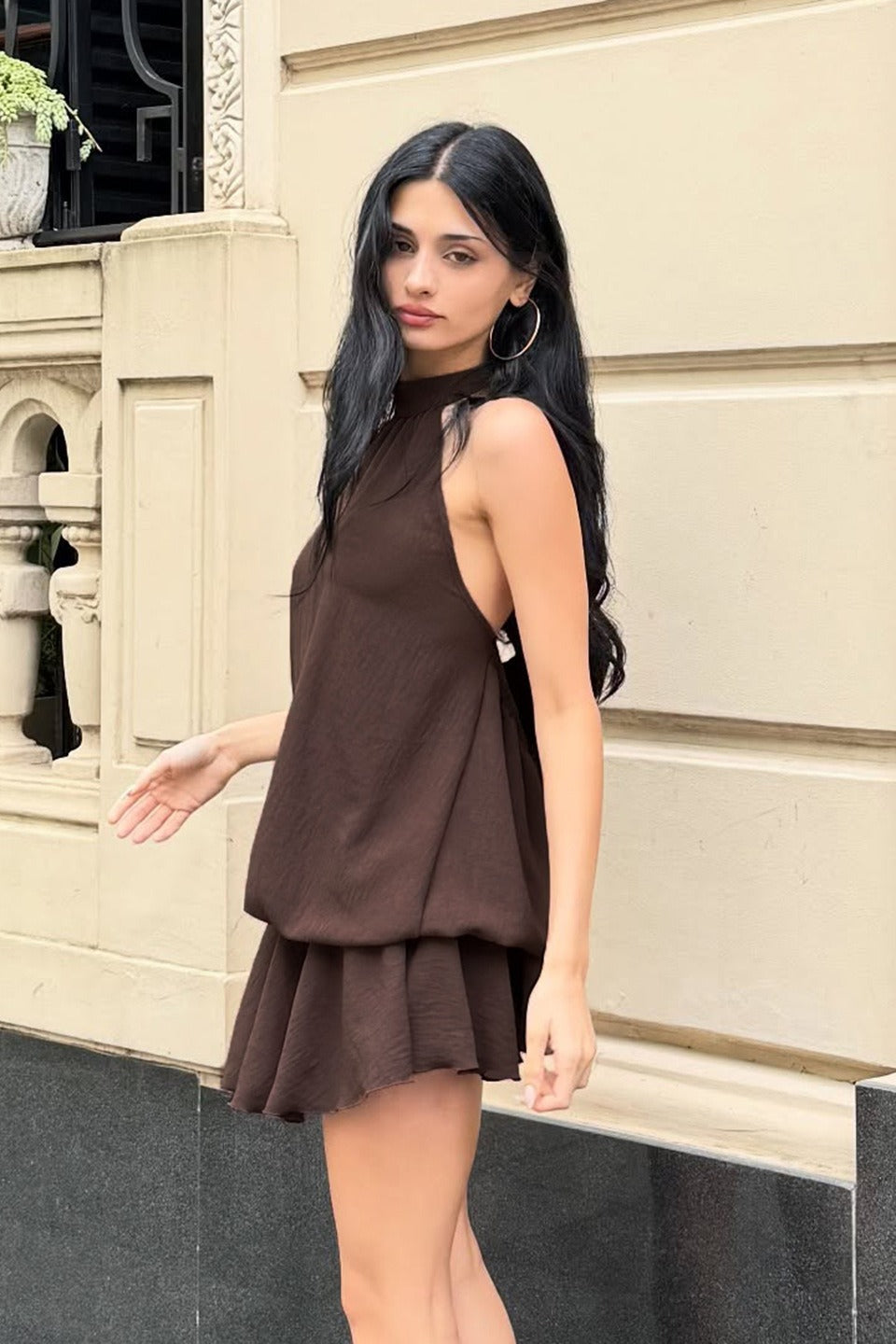 Halter Neck Drop Waist Ruffle Tiered Mini Dress 2