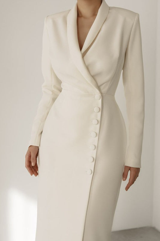 Solid Color Buttoned Work Dress