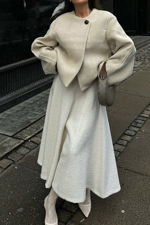 Winter Wool Round Neck Cropped Coat - Fashionpara