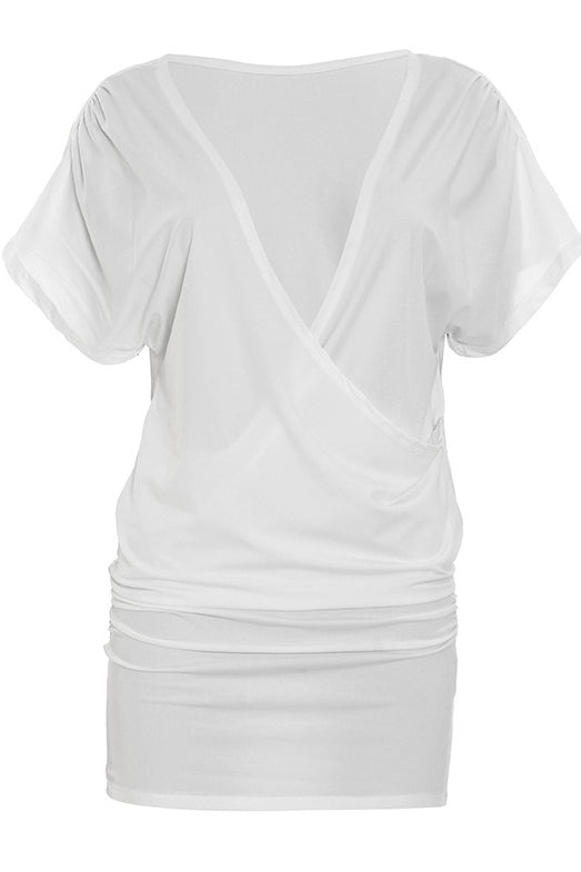 Cowl Neck Batwing Sleeve Ruched Bodycon Mini Dress