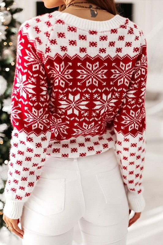 Cozy Snowflake Polka Dot Color Block Sweater