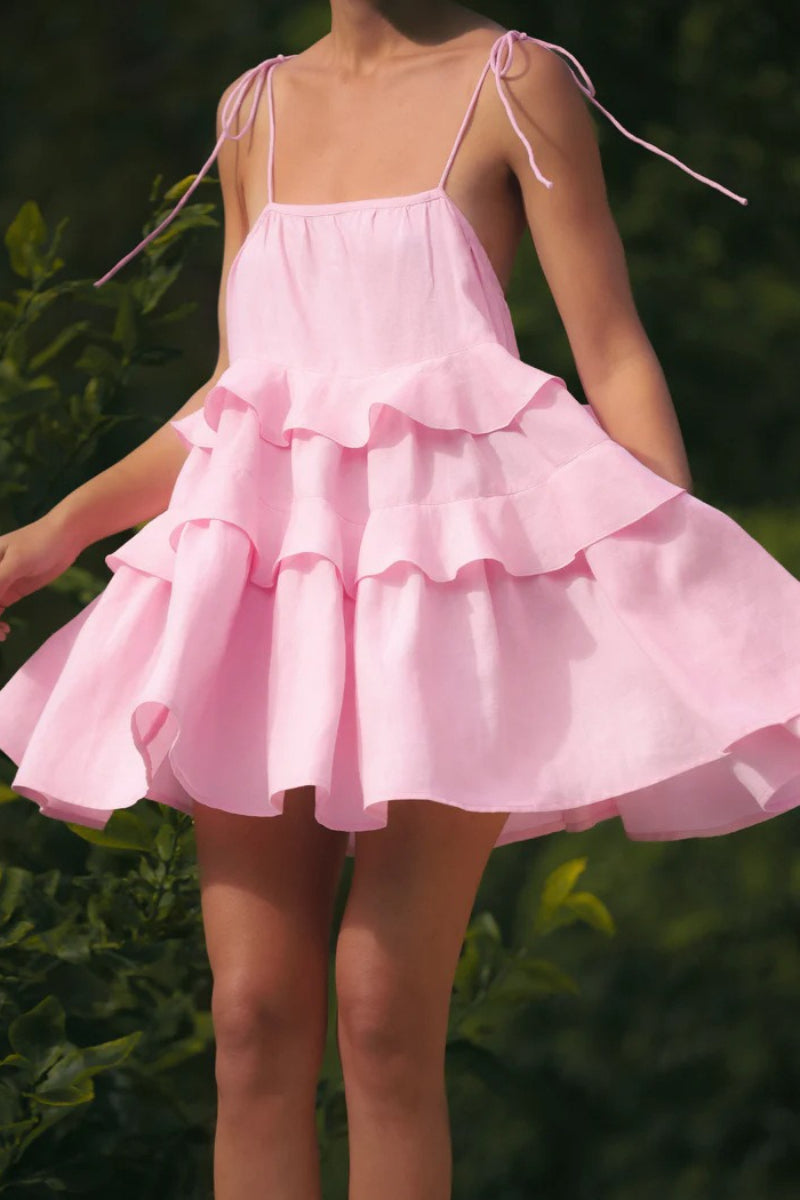 Cotton Tiered Strappy Babydoll Mini Dress