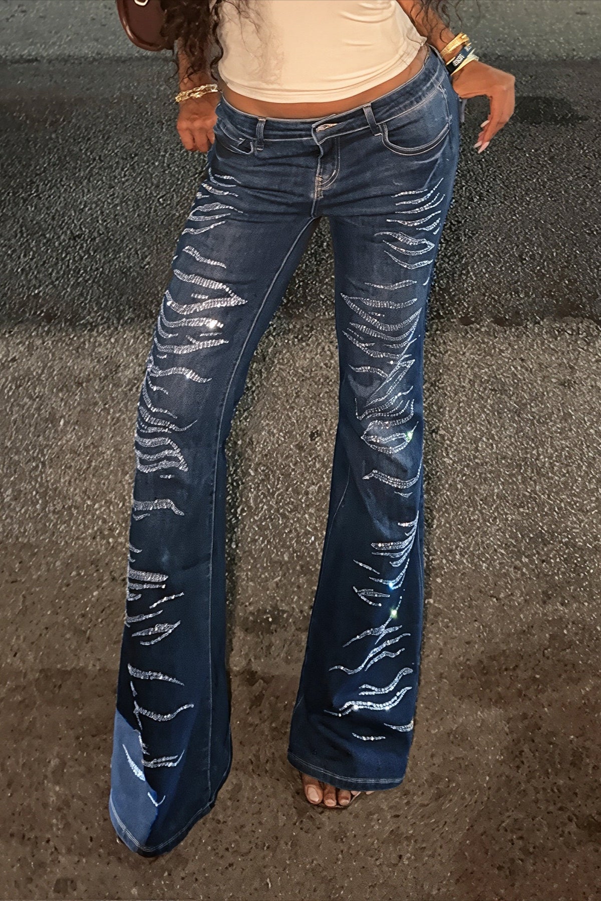 Y2K Rhinestone Low Rise Flare Leg Jeans