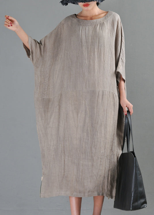 Textured Round Neck Three-Quarter Sleeve Side Zip Hem Midi Dress - View 3
