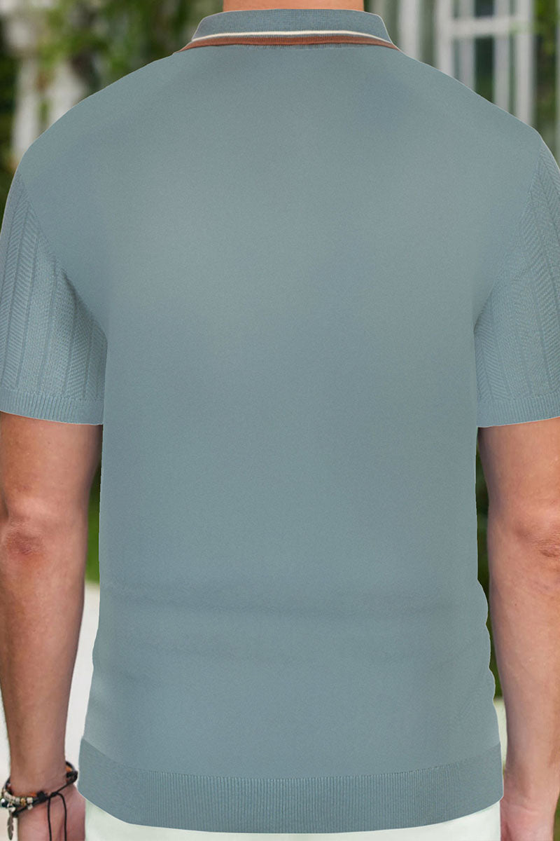 uniqshe Men's Short Sleeve Textured Polo for Business Casual