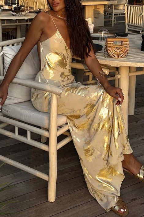 Foiled Backless Slip Dress