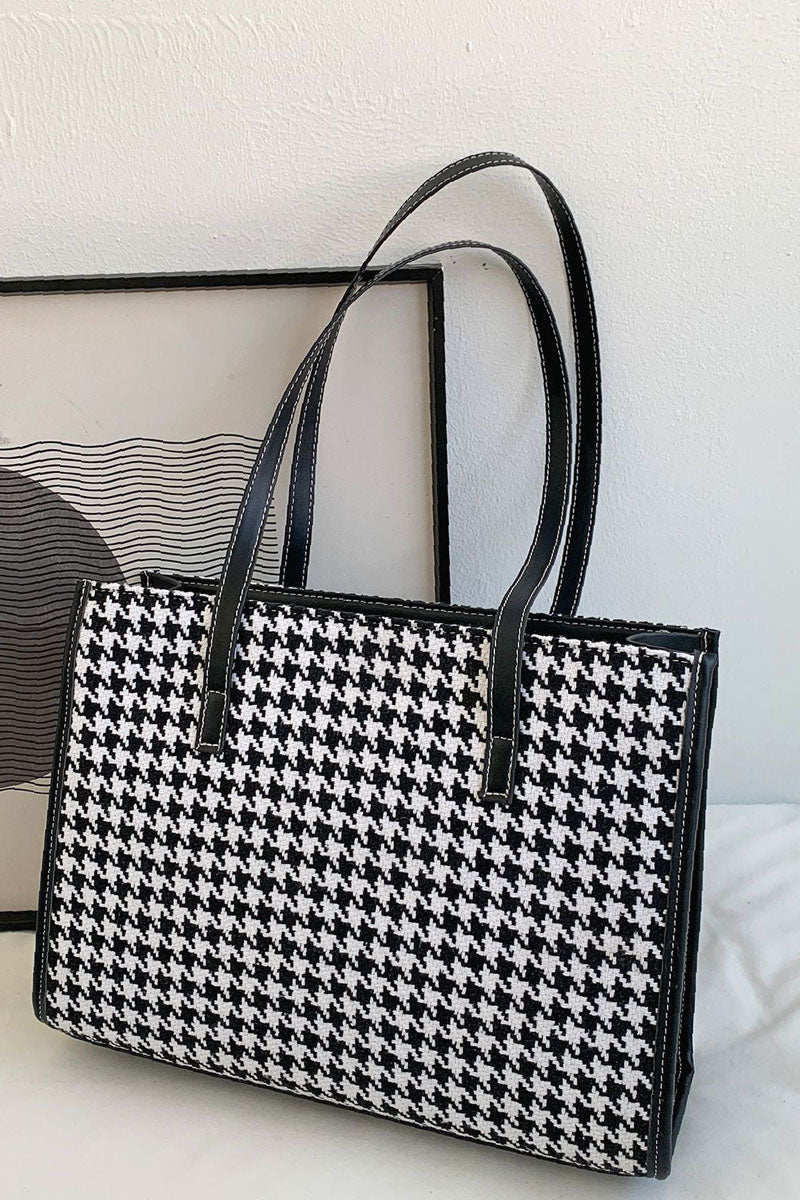 Houndstooth Pattern Shoulder Tote Bag - Fashionpara
