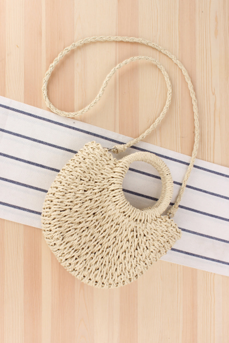 Semicircle Top-Handle Woven Straw Beach Handbag - Fashionpara