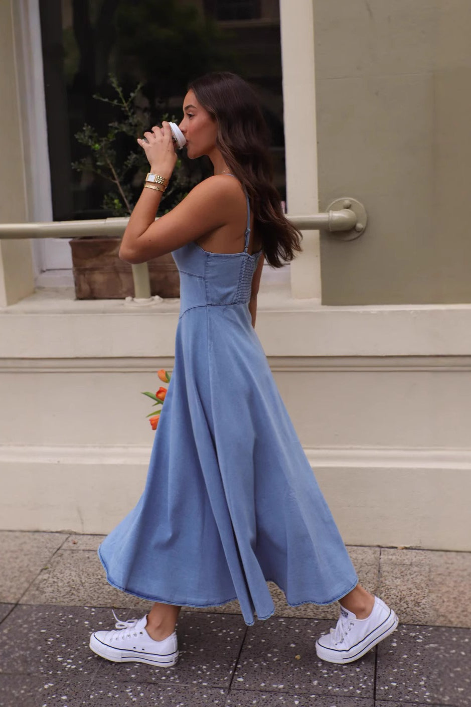 Vintage V-Neck Denim Dress