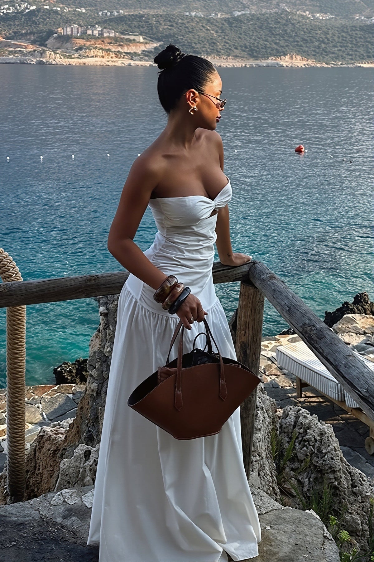 Twist Front Cut Out Strapless Fishtail Maxi Dress 2