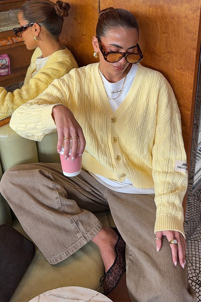 Elegant V-Neck Button Knit Cardigan for All-Day Comfort