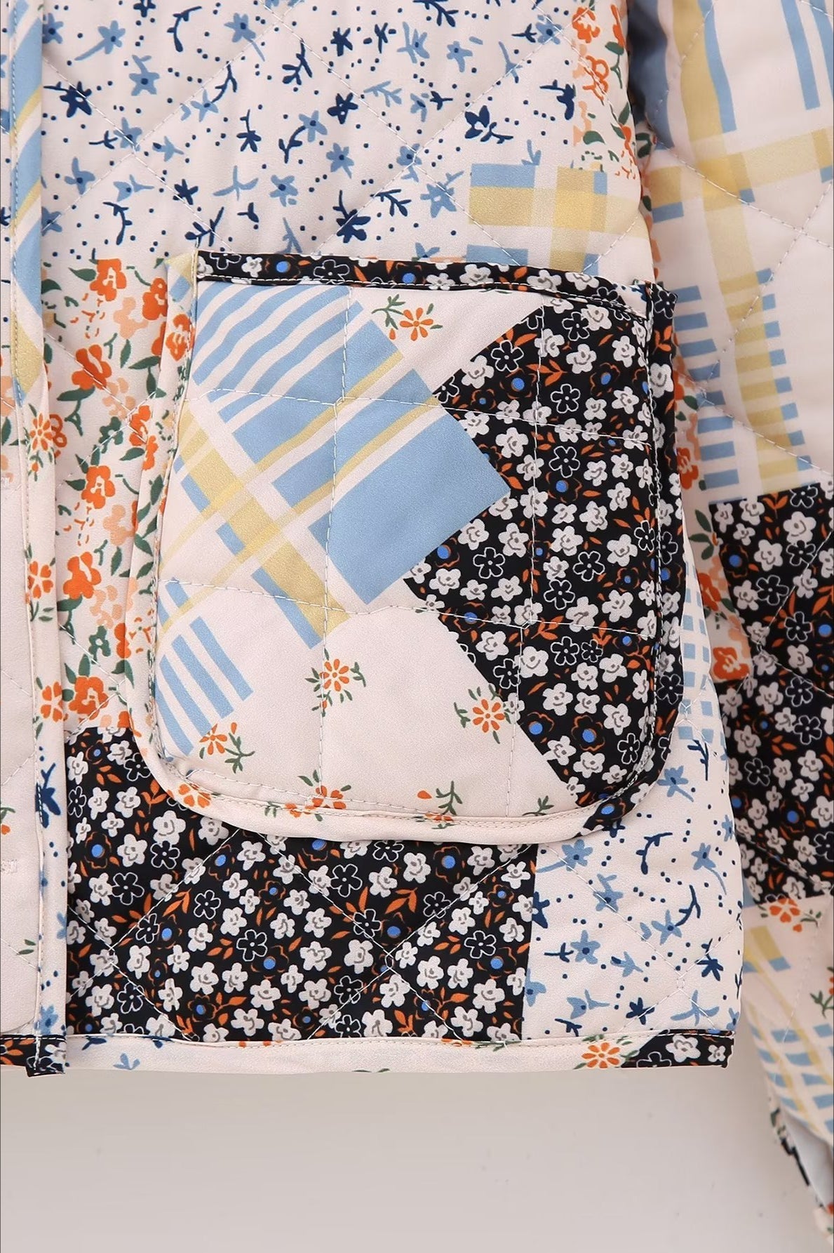 Stylish Printed Quilted Puffer Coat with Large Pockets