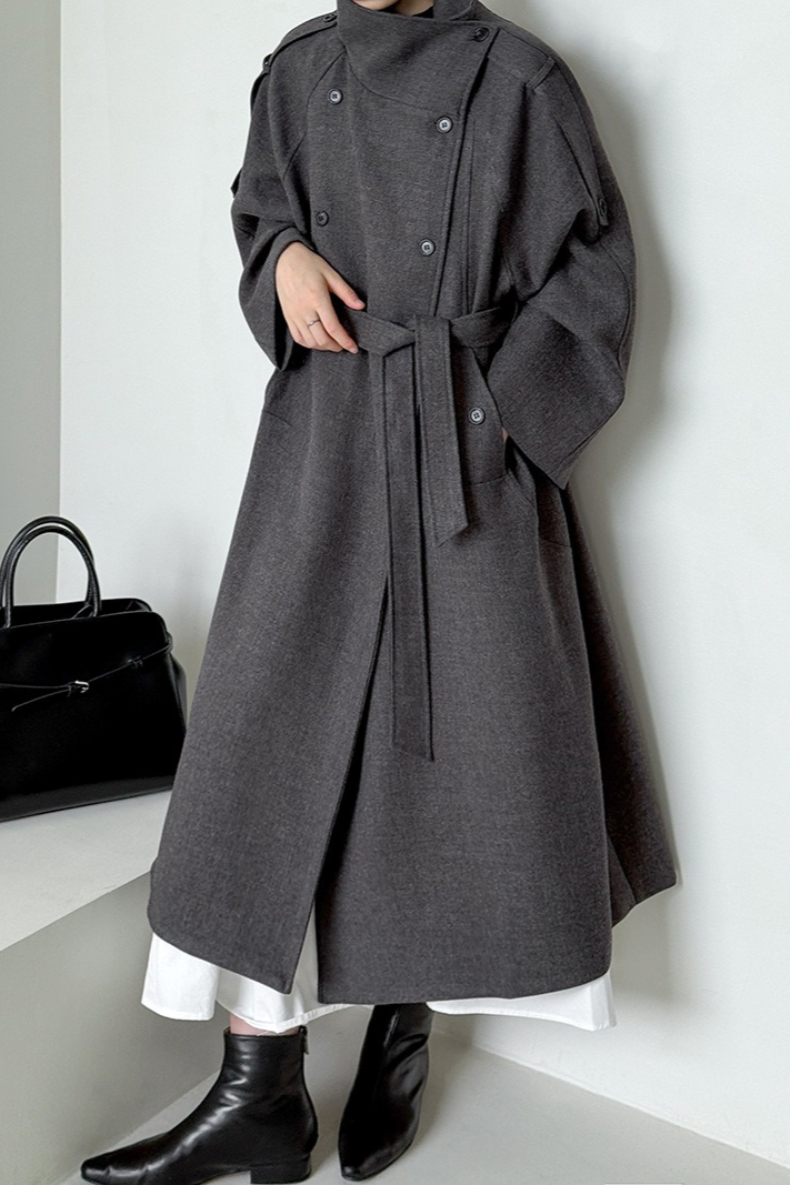 Tall Fit Double Breasted Long Chic Elegant Overcoat - Fashionpara